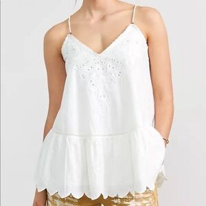 ANTHROPOLOGIE LETMEBE Embroidered Eyelet Lace Trim Cami Peplum Top White Size 2